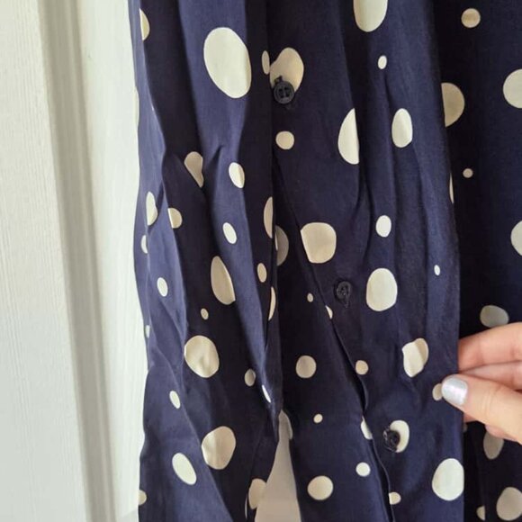 Zara Shirt Dress M Satin Polka Dot Button Down Navy and Cream - Picture 6 of 9